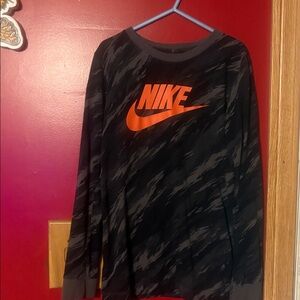 Nike Black and Orange Camouflage Long Sleeve